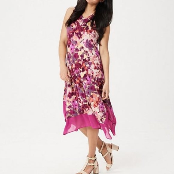 LOGO by Lori Goldstein Dresses & Skirts - LOGO Knit Sleeveless Maxi Dress with Chiffon Trim